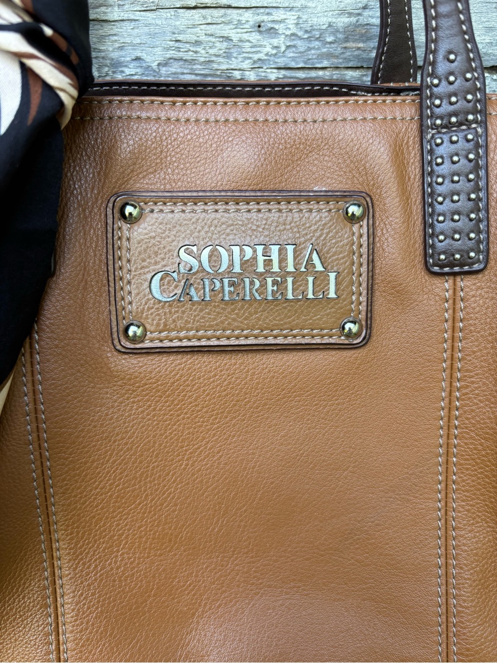SOPHIA Caperelli Tan Leather Tote Bag with Scarf - Picture 4 of 13